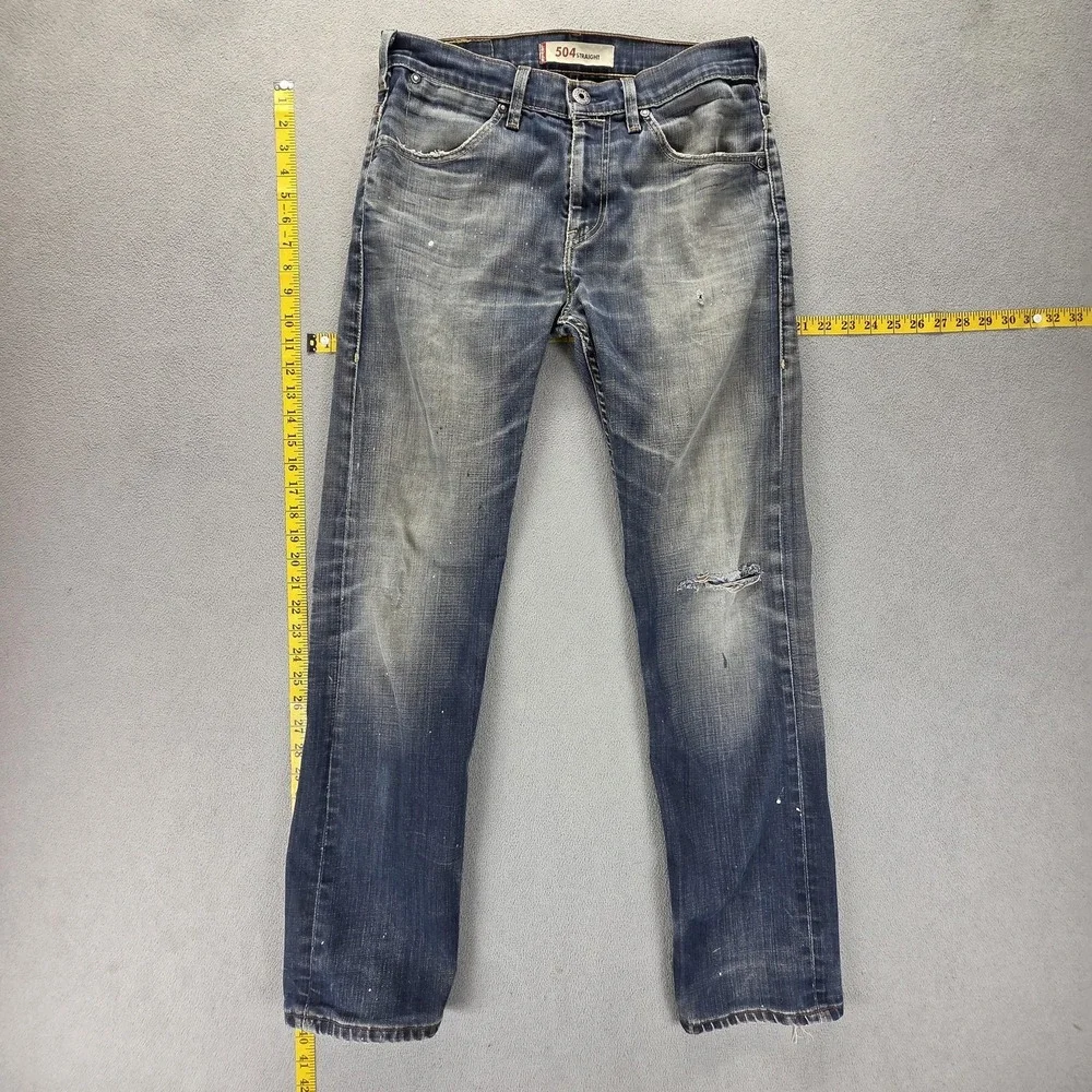 Vintage Levis 504 Jeans Mens 31x32 Blue Straight Engineered Thrashed‎ Honeycomb